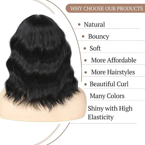 Women's Black 14 Inches Short Pastel Curly Shoulder Length Synthetic Wig - Picture 5 of 7